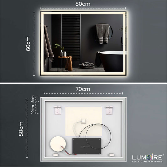 Badkamerspiegel met touch bediening, verlichting, verwarming en klok