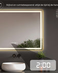 Slimme badkamerspiegel met LED-verlichting, verwarming en digitale tijdklok