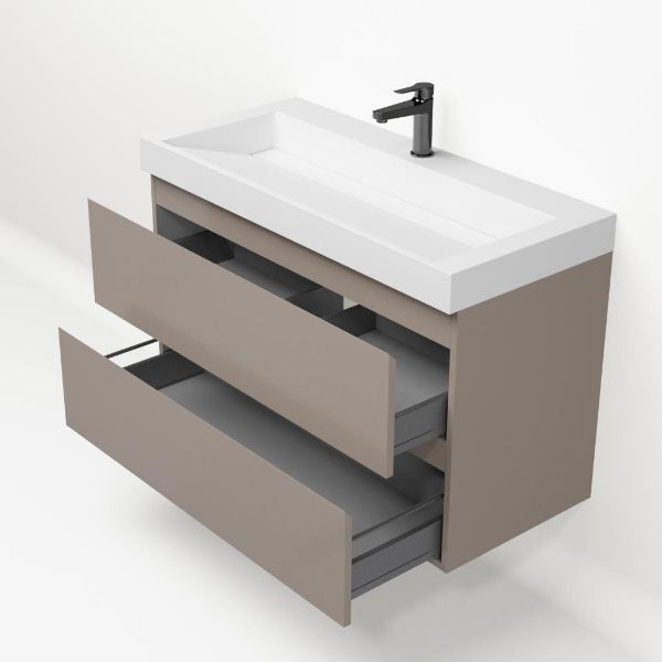 Badmeubelset Base Taupe met Deluxe wastafel 100 cm met kraangat