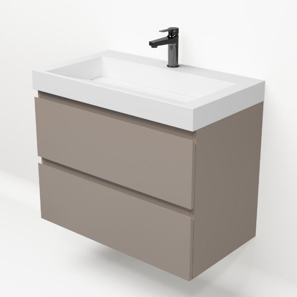 Badmeubelset Base Taupe met Deluxe wastafel 80 cm met kraangat