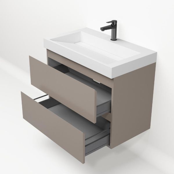 Badmeubelset Base Taupe met Deluxe wastafel 80 cm met kraangat