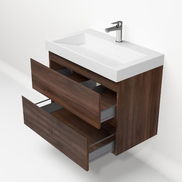 Badmeubelset Base Walnoot met Deluxe wastafel 80 cm met kraangat