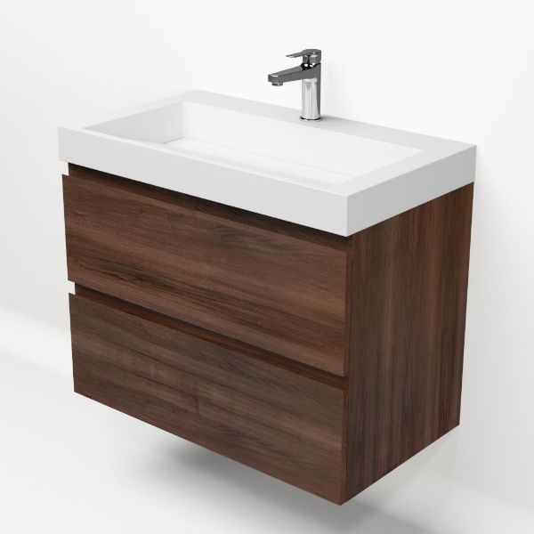 Badmeubelset Base Walnoot met Deluxe wastafel 80 cm met kraangat