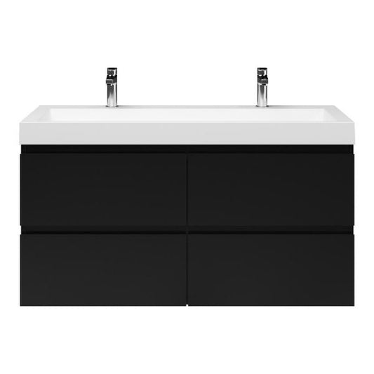 Badmeubelset Base Mat Zwart met Deluxe wastafel 120 cm met 2 kraangaten