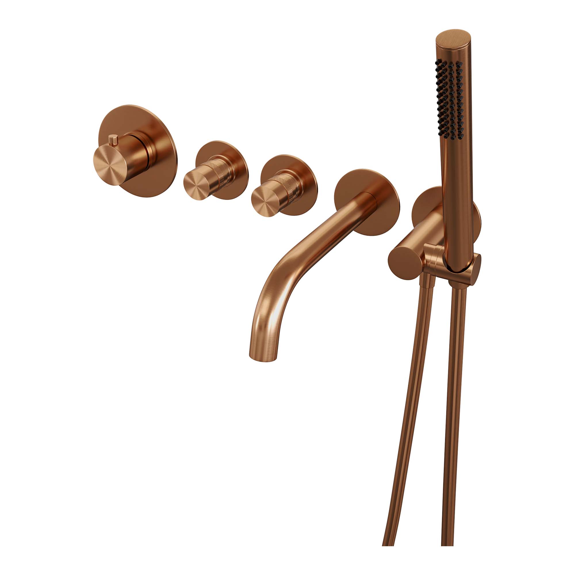 Built-in bath tap set with rod hand shower – copper