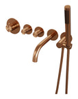 Built-in bath tap set with rod hand shower – copper