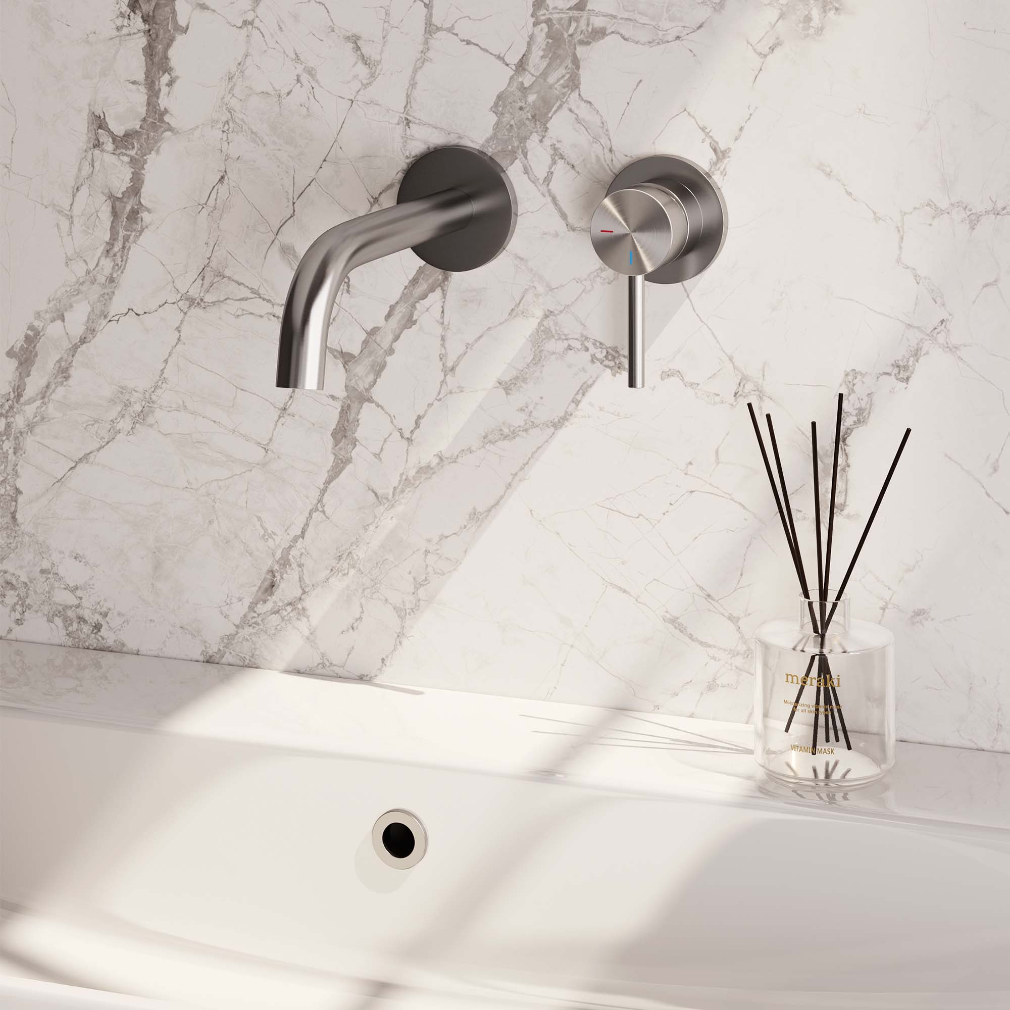 Built-in washbasin tap with curved spout - stainless steel