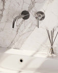 Built-in washbasin tap with curved spout - stainless steel